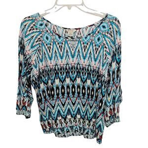 Ariat Mid Sleeve‎ Blouse Women's Small Multicolor Western Geometric Pattern